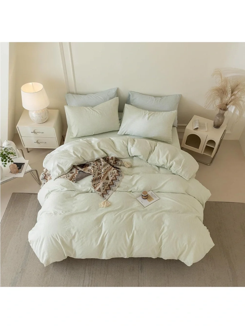 Vintage light Green Cotton duvet cover Set